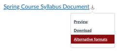 Students also have the option to choose alternative formats when they select the ELMS-Canvas download icon for files.