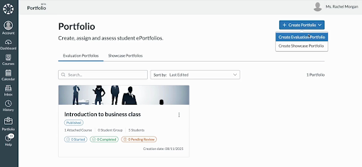 screen capture of Canvas Portfolio
