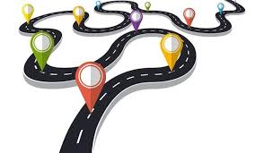 Colored markers on a highway indicate progress on a journey.