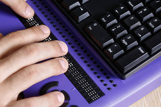 A refreshable Braille display, used with a screen reader to enable blind individuals to use the web.