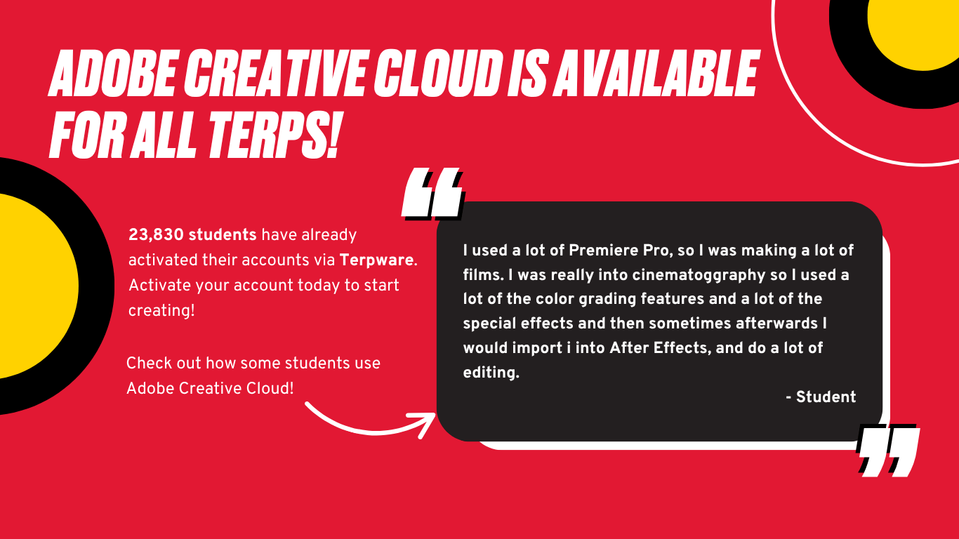 Adobe creative cloud is available for all Terps!