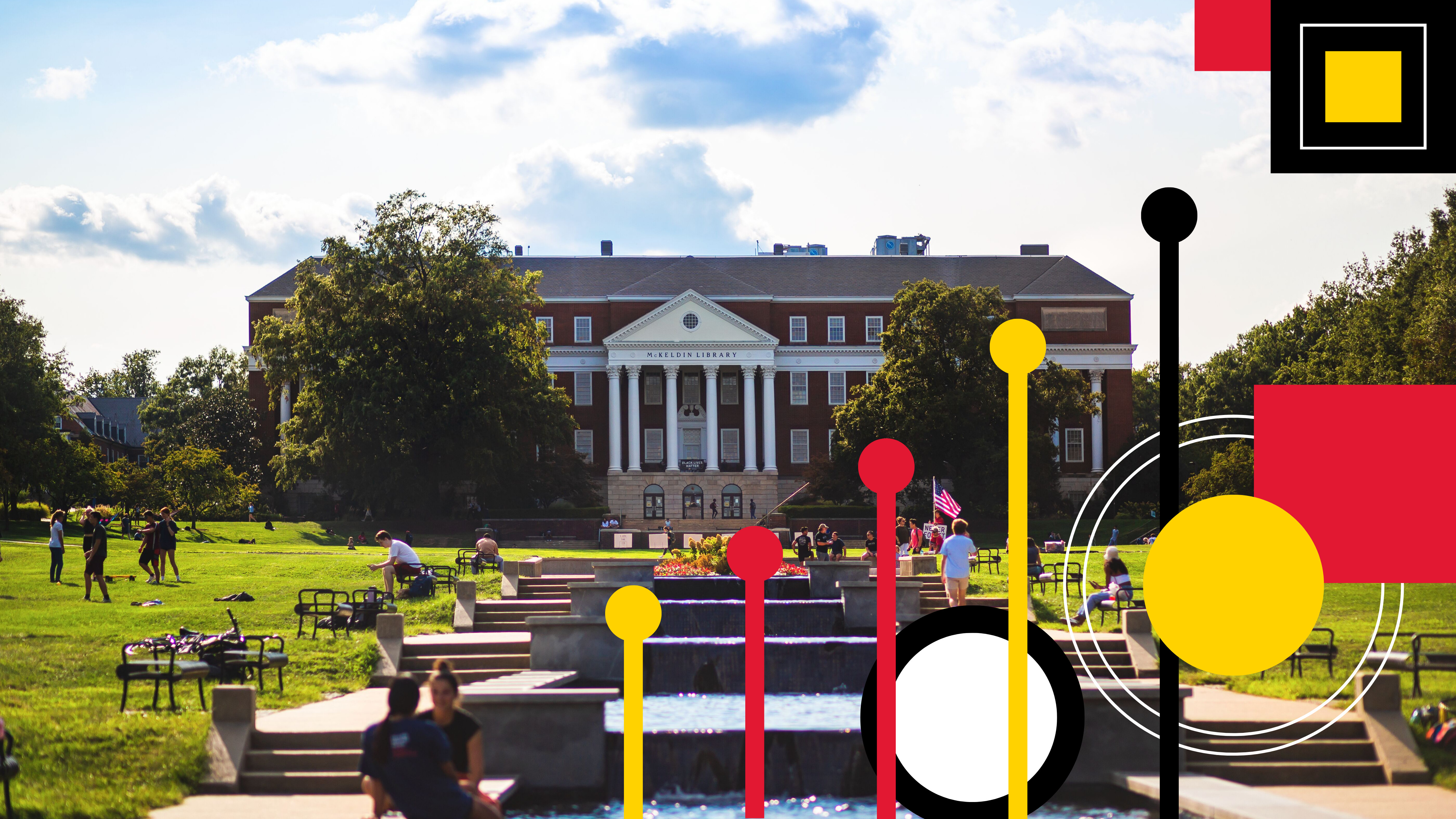 McKeldin Mall with geometric shapes and bars